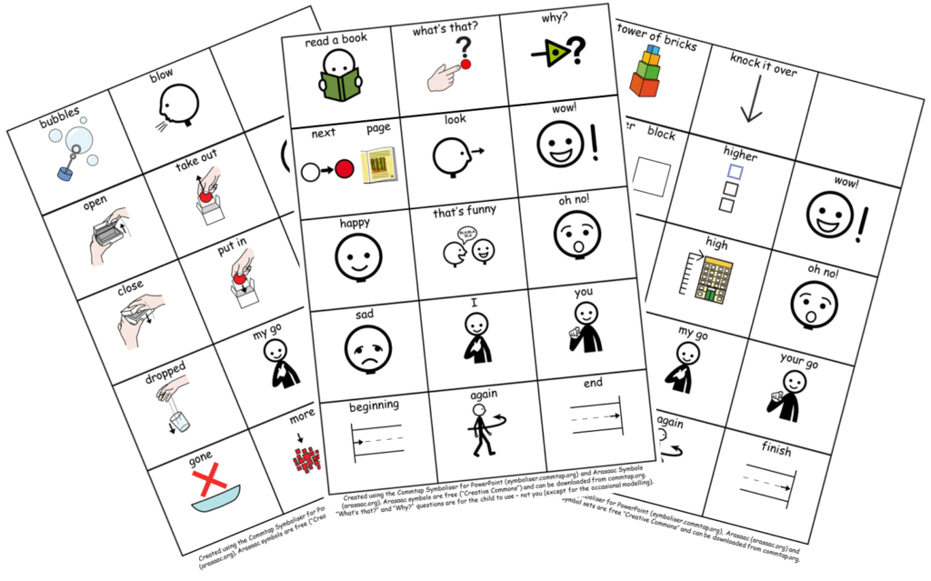 Grids made with Arasaac communication symbols